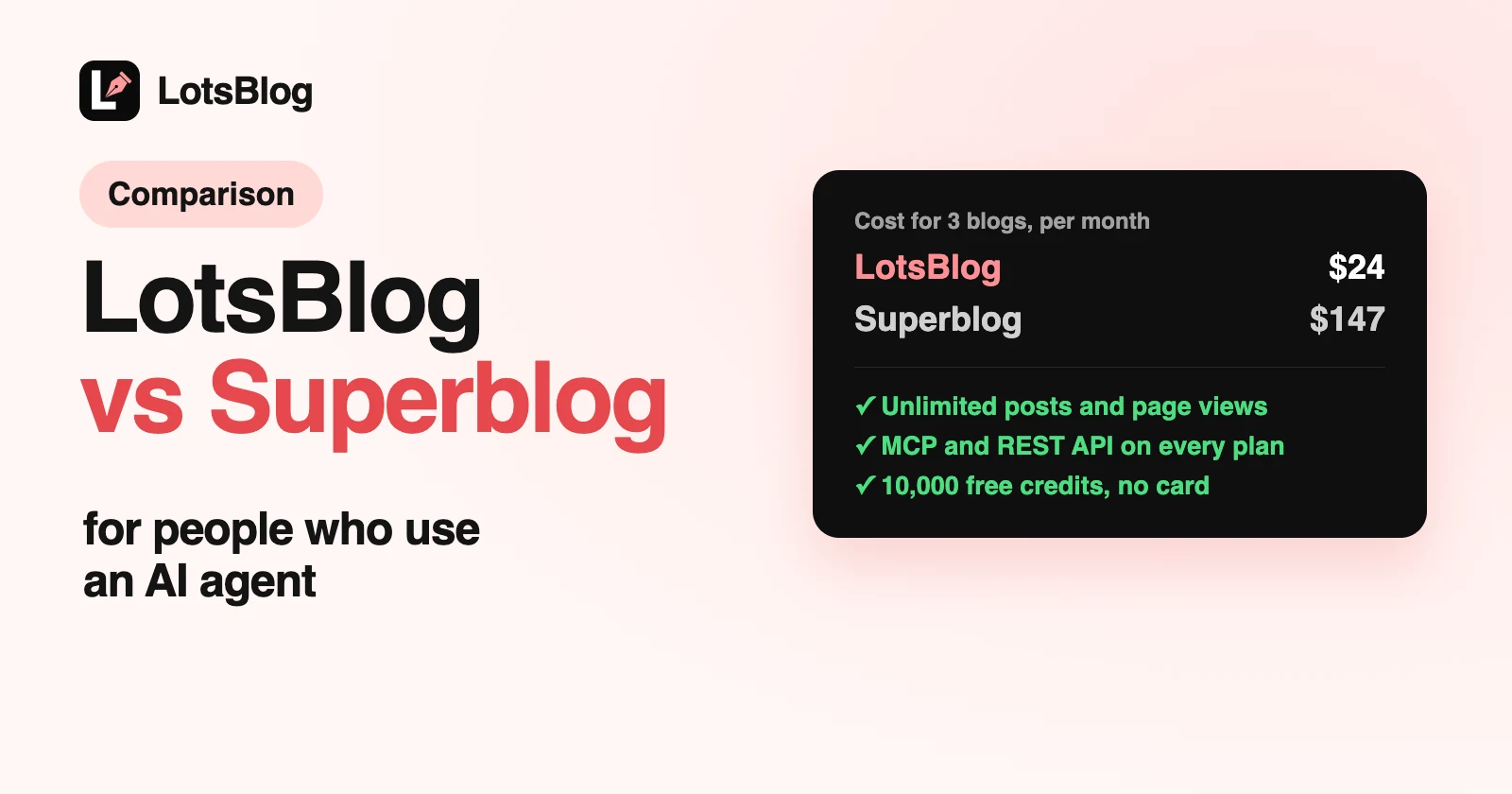 LotsBlog vs Superblog: Which Is Better for Running a Blog From Your AI Agent?